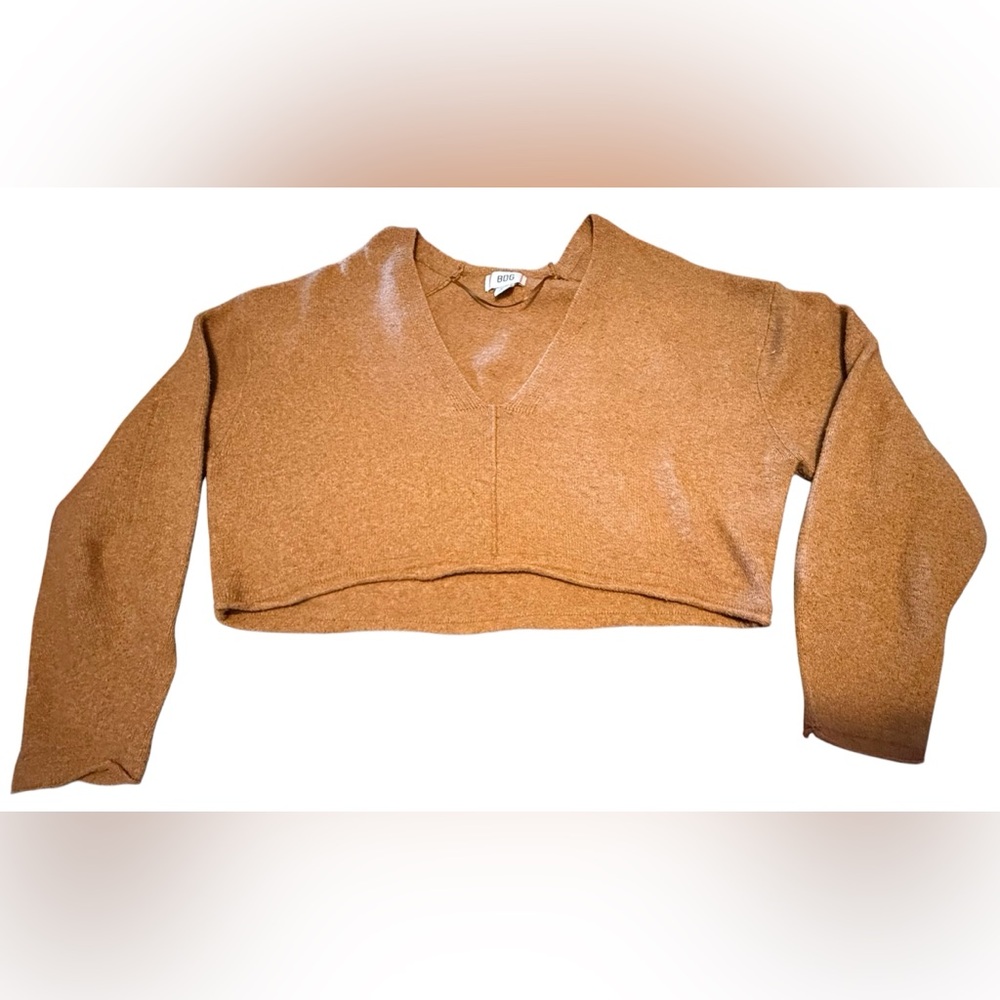 BDG Cropped V-Neck Sweater in Camel Brown